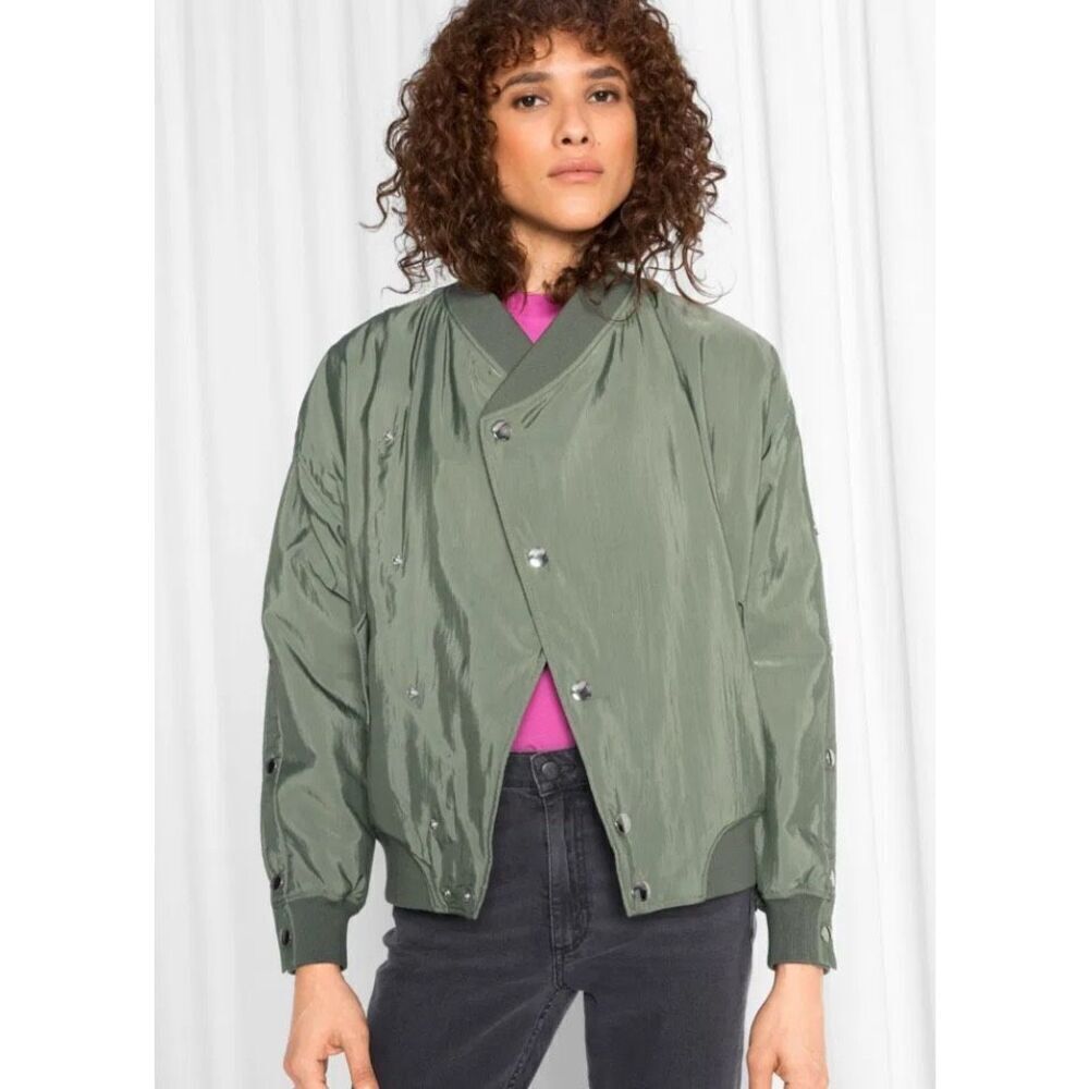 & Other Stories Overlapping Bomber Jacket Army Green Size 4